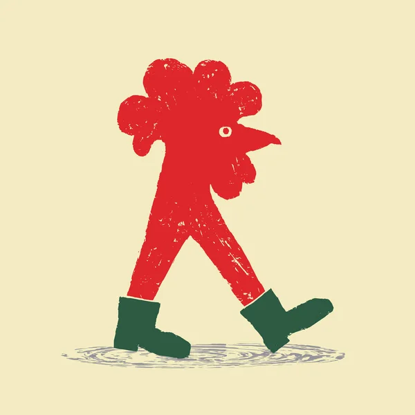 Ilustración del vector gallo. Rojo polla está llegando — Archivo Imágenes Vectoriales