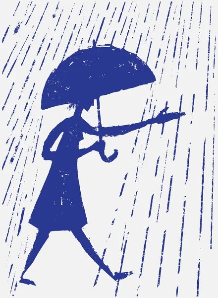 Girl in raincoat and umbrella walking in the rain — Stock Vector