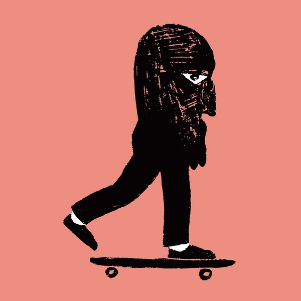 滑板滑板的手工绘画风格 — 图库矢量图片