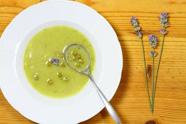 Sopa Ervilha Vegan Grossa Estilo Rústico — Fotografia de Stock