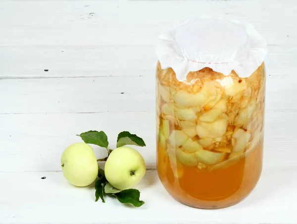 Handmade Apple Vinegar Organic White Apples Grated Apples Peels Water — Stock Photo, Image