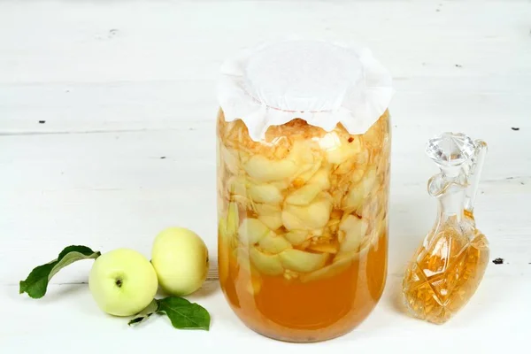 Handmade Apple Vinegar Organic White Apples Grated Apples Peels Water — Stock Photo, Image