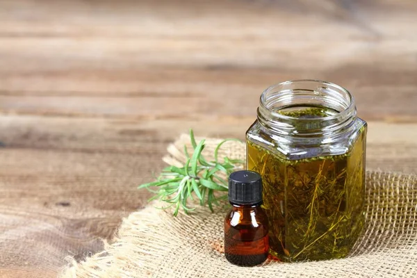 Fresh Herbal Skincare Cosmetics Herbal Oil Essential Oil Fresh Rosemary — Stock Photo, Image