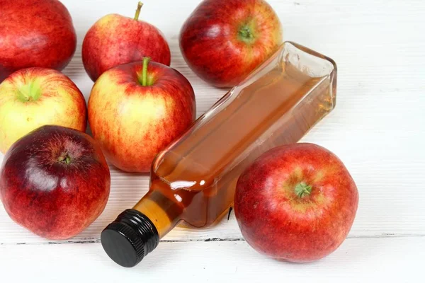 Ξύδι Μήλου Και Μήλα Φρέσκα Μήλα Ξύδι Μήλου Μεζούρα Και — Φωτογραφία Αρχείου