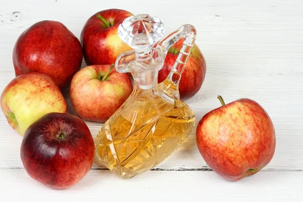 Ξύδι Μήλου Και Μήλα Φρέσκα Μήλα Ξύδι Μήλου Και Ένα — Φωτογραφία Αρχείου