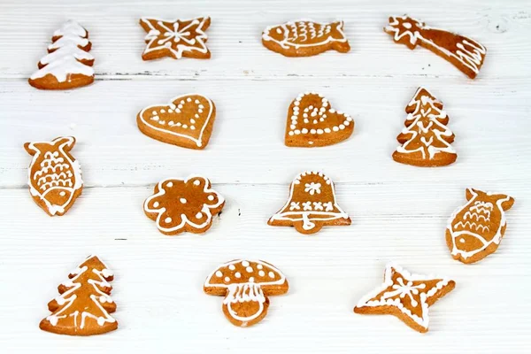 Homemade Christmas Gingerbread Xmas Gingerbread Cookies White Table — Stock Photo, Image