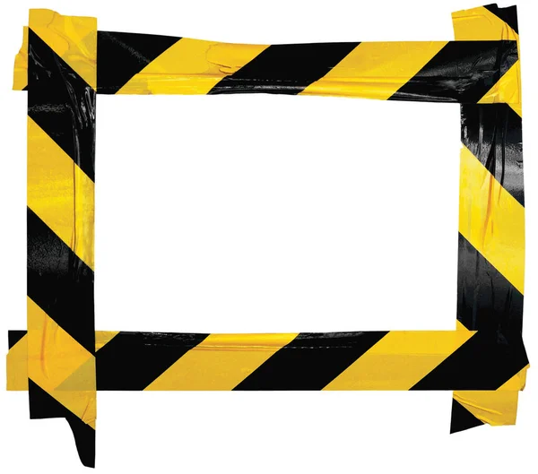 Amarelo Preto Cuidado Aviso Barricada Tape Notice Sign Frame Fundo — Fotografia de Stock