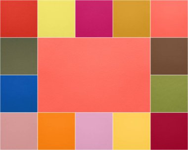 Color of the year 2019: Living Coral and other fashionable trendy colors of spring-summer 2019 season from New York and London fashion weeks. Texture of colored paper. Photo collage clipart