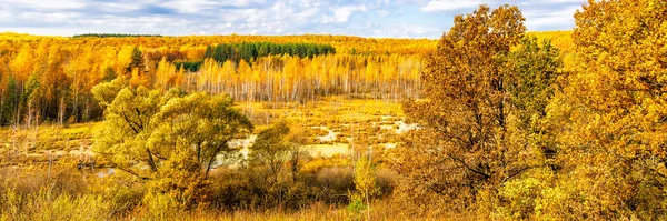 Pittoreska Höstlandskap Gyllene Och Blå Färger Utsikt Från Kulle Till — Stockfoto