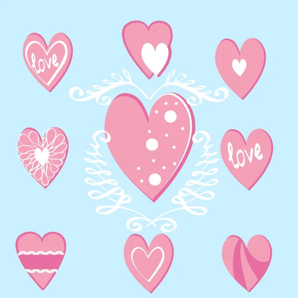 一套情人节抽象粉红色的心设计 — 图库矢量图片