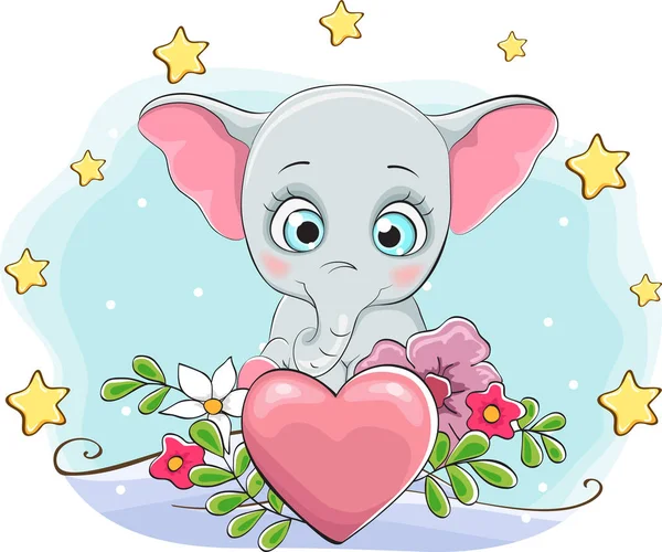 Cute Baby Elephant Greeting Card Valentines Day — Stock Vector
