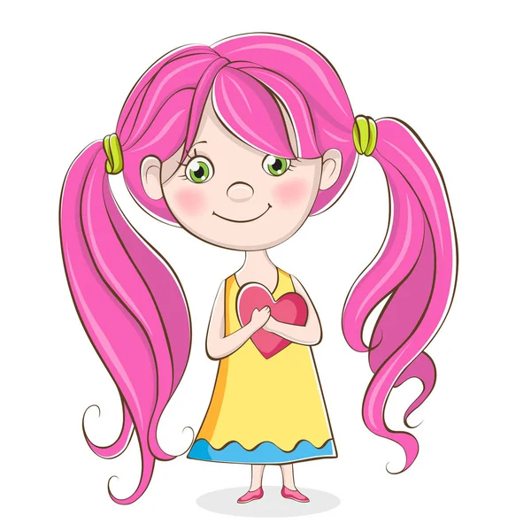 Cute Girl Heart Isolated White Background — 图库矢量图片