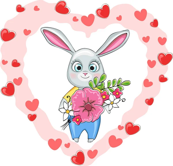 Cute Bunny Bouquet Flowers Design — Stock vektor