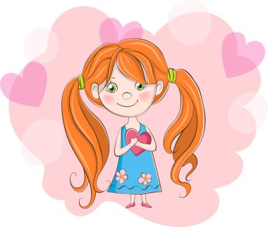 Sevgililer günü arka plan üzerinde kalp ile şirin kız