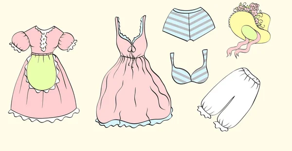 Conjunto Vestidos Paños Femeninos Para Diseño — Archivo Imágenes Vectoriales