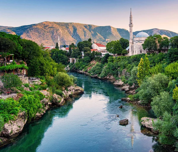 Mostar Bosnia Hercegovina View Medieval Bridge Mostar August 2019 — Stockfoto