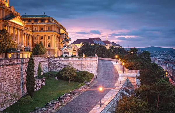 Underbar Solnedgång Kungliga Slottet Buda Budapest — Stockfoto