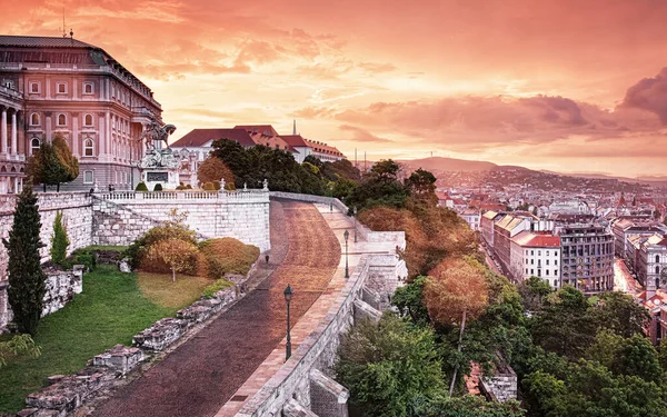 Cudowny Zachód Słońca Pałacu Królewskim Buda Budapeszcie — Zdjęcie stockowe