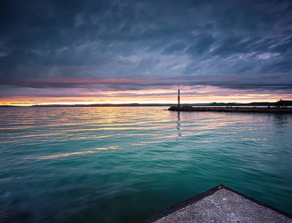Colorful Sunset Lake Balaton — Stock Photo, Image