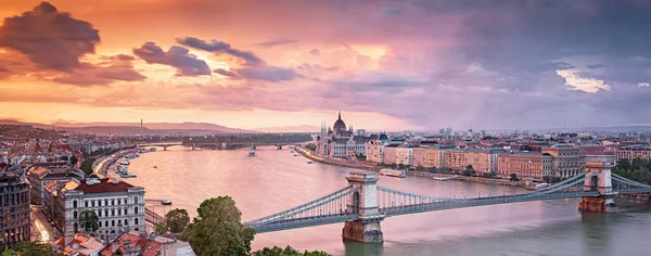 Coucher Soleil Coloré Sur Budapest Hongrie — Photo