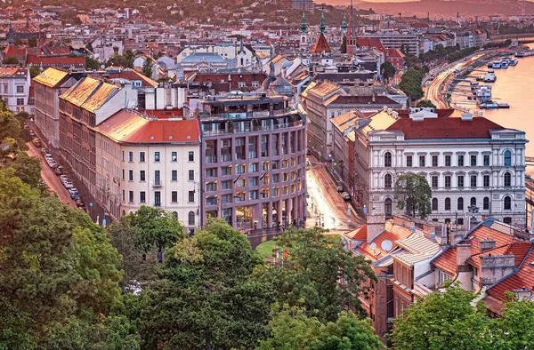 Luchtfoto Van Boedapest Bij Zonsondergang — Stockfoto
