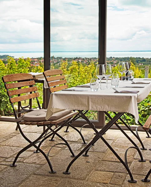位于巴拉顿湖的一家有葡萄园的舒适餐厅 — 图库照片