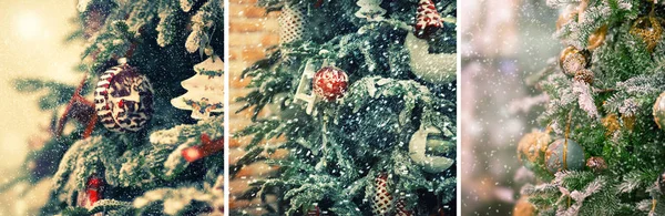 Dekorerad Julgran Holiday Bakgrund — Stockfoto