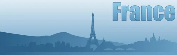 Bandeira Com Imagem Dos Pontos Turísticos França Tons Azuis — Vetor de Stock