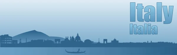 ブルーの色調のイタリアの観光スポットのイメージ バナー — ストックベクタ