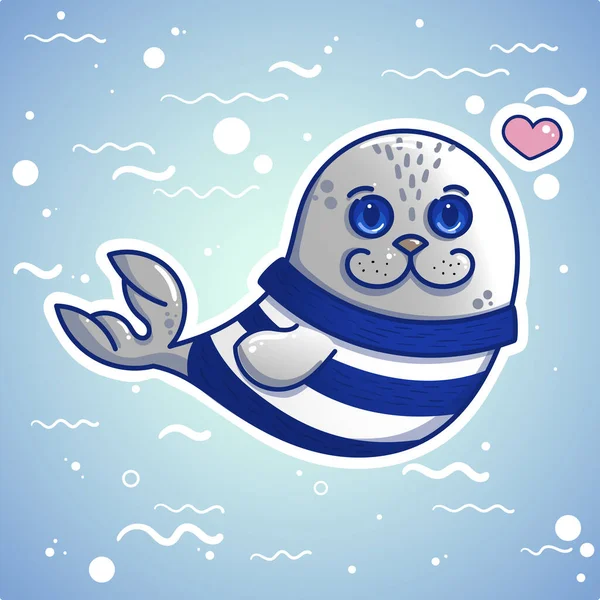 Cute funny cartoon seal - sea calf — Stock Vector