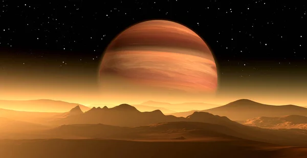 Nouvelle Exoplanète Planète Géante Extrasolaire Gaz Semblable Jupiter Avec Lune — Photo