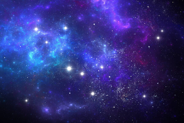 Night sky space background with nebula and stars, illustration