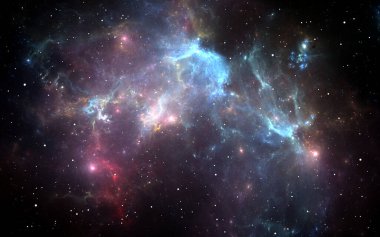 Yıldızlı derin uzay bulutsusu, 3 boyutlu illüstrasyon