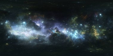 360 Equirectangular projection. Space background with nebula and stars. Panorama, environment map. HDRI spherical panorama. 3d illustration clipart