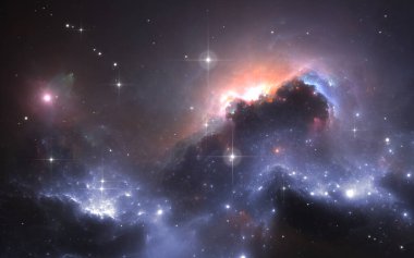 Deep space nebula with stars, 3D illustration clipart