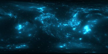360 Equidikdörtgen projeksiyon. Nebula ve yıldızlarla dolu bir arka plan. Panorama, çevre haritası. HDRI küresel panorama. 3d illüstrasyon