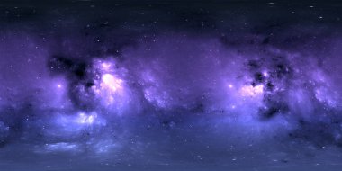 Nebula ve yıldızlarla dolu bir arka plan. Panorama, çevre 360 Hdri haritası. Eş dikdörtgen projeksiyon, küresel manzara. 3d illüstrasyon