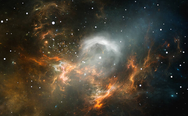 The bright star in the center of the nebula. 3D illustration