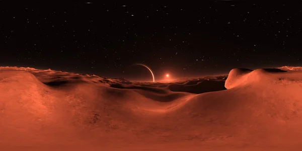 360 Panorama Van Mars Achtige Exoplaneet Zonsondergang Omgevingskaart Equirechthoekige Projectie — Stockfoto