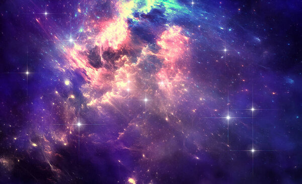 Туманность глубокого космоса со звездами, 3D иллюстрация
