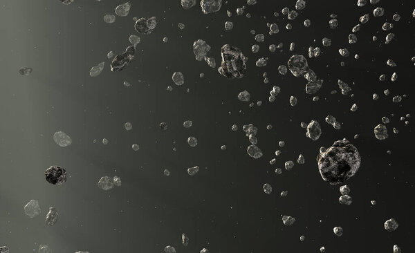 Пояс астероидов. Расположенный между орбитами Марса и Юпитера, 3D рендеринг
