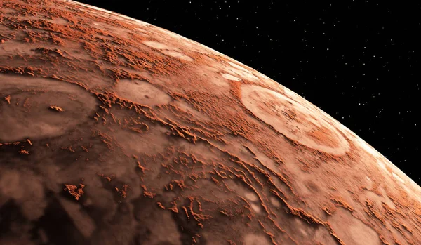 Mars - the red planet. Martian surface and dust in the atmosphere. 3D illustration