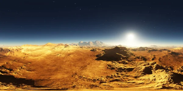 Panorama Van Zonsondergang Mars Martiaans Landschap Omgeving 360 Hdri Kaart — Stockfoto