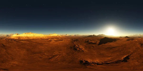 360 Hdri Panorama Van Mars Zonsondergang Martiaans Landschap Kaart Van — Stockfoto