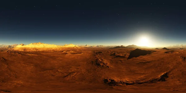 360幅Hdri火星日落全景 火星景观 环境地图 等长方形投影 球面全景 3D说明 — 图库照片