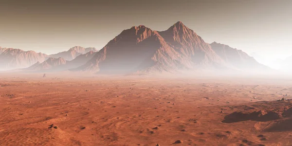 Zonsondergang Mars Stof Verduisterde Het Martiaanse Landschap Illustratie — Stockfoto