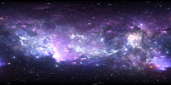 360 градусов космическая панорама, равноугольная проекция, карта окружающей среды. HDRI сферическая панорама. Космический фон с туманностью и звездами. 3d иллюстрация
