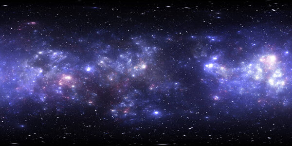 Панорама туманности 360 градусов, равноугольная проекция, карта окружающей среды. HDRI сферическая панорама. Космический фон с туманностью и звездами. 3d иллюстрация