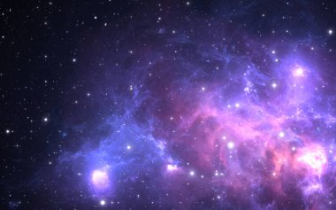 Yıldızlı gece gökyüzü arkaplanı ile nebula, 3 boyutlu illüstrasyon