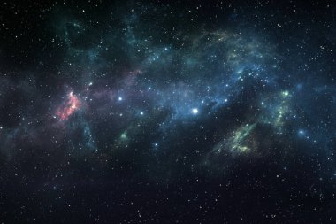 Yıldızlı gece gökyüzü arkaplanı ile nebula, 3 boyutlu illüstrasyon